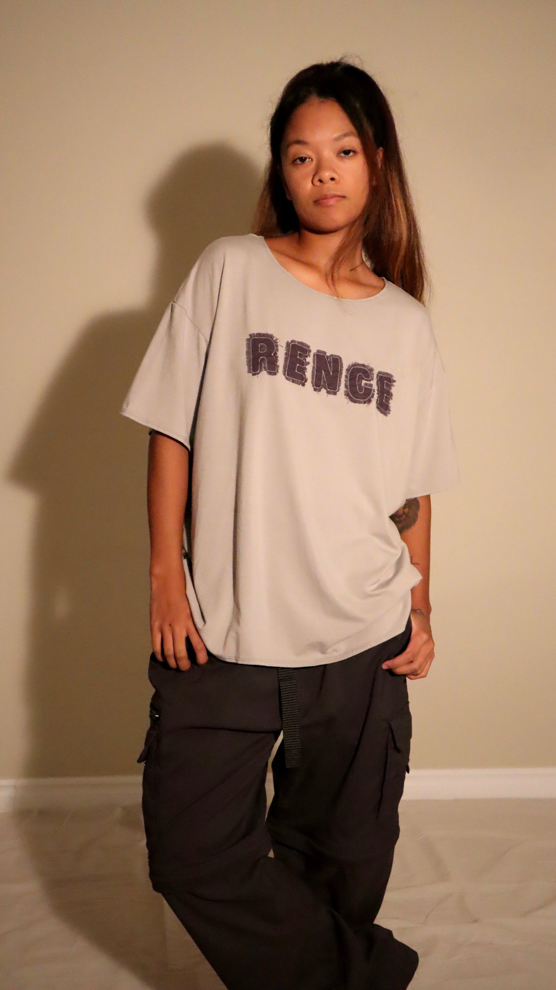 Oversized Grey Scrap Tee.