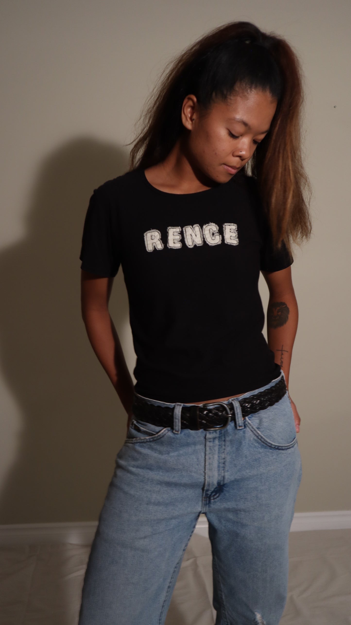 Rence. Black Scrap Baby Tee. 