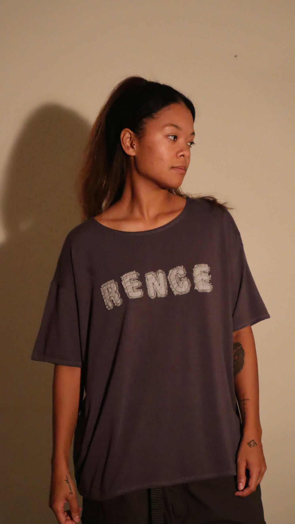 oversized dark shadow scrap tee.