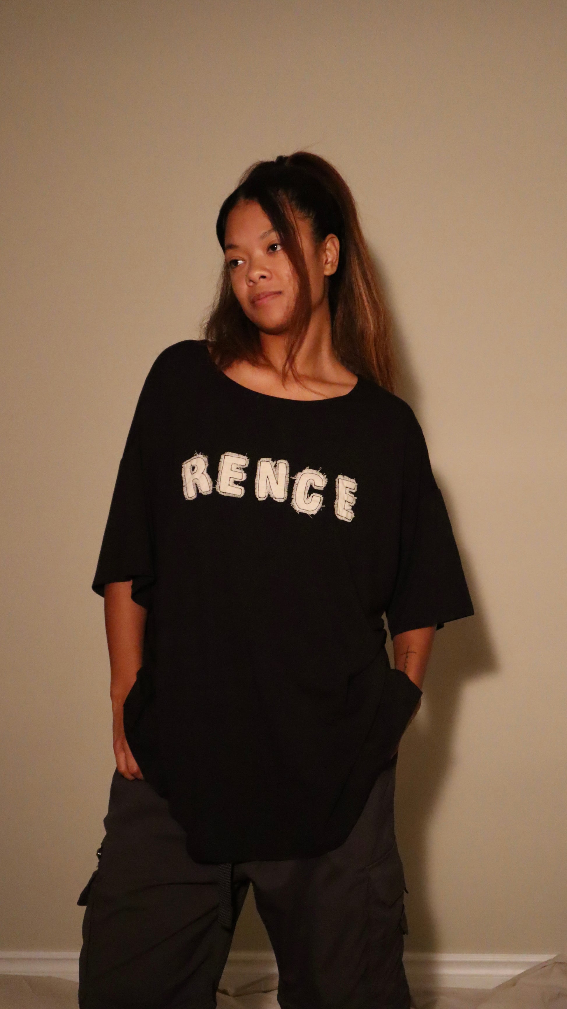 black oversized scrap tee