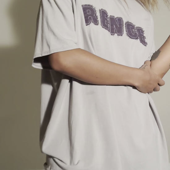 Grey oversized scrap tee.