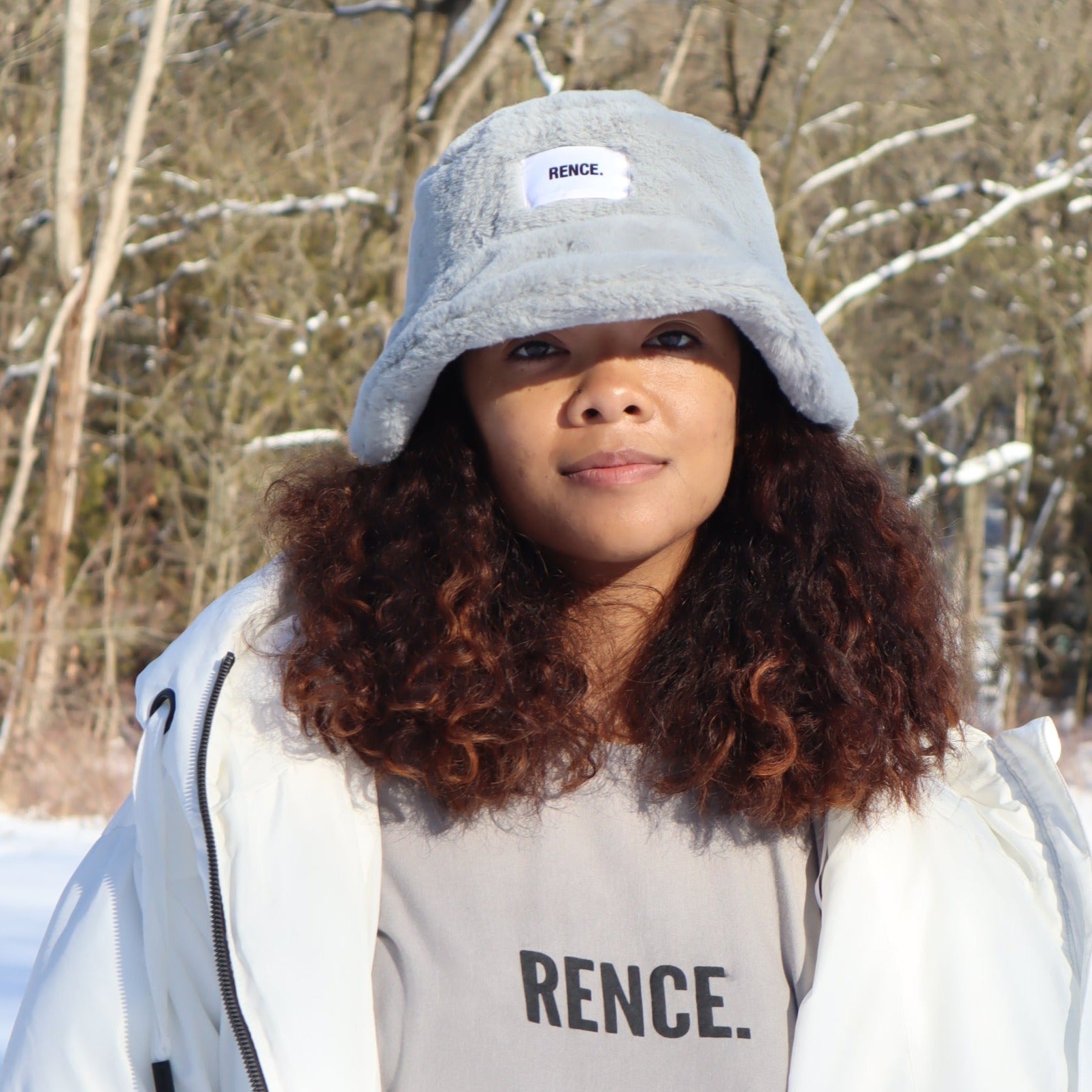 Grey Rence. Fur Bucket Hat 